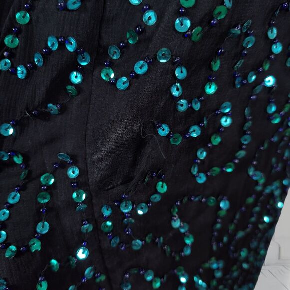Vintage 90s Sequin Formal Prom Evening Dress Size L Halter Neck Thigh Slit - Picture 15 of 16